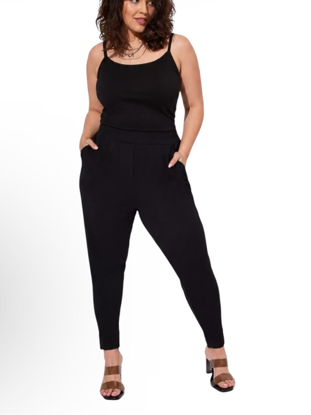 Torrid Black Ponte Knit Jumpsuit Sleeveless Tapered Leg Pockets Size 4X
